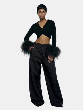 Hanifa Black Wide-Leg Pull-On Pants